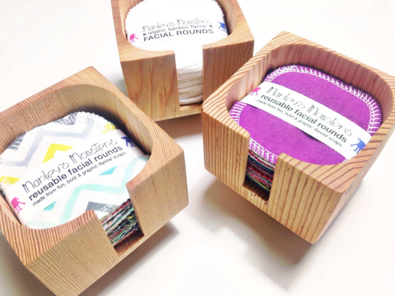 Facial Rounds Container: Wood - Marley's Monsters