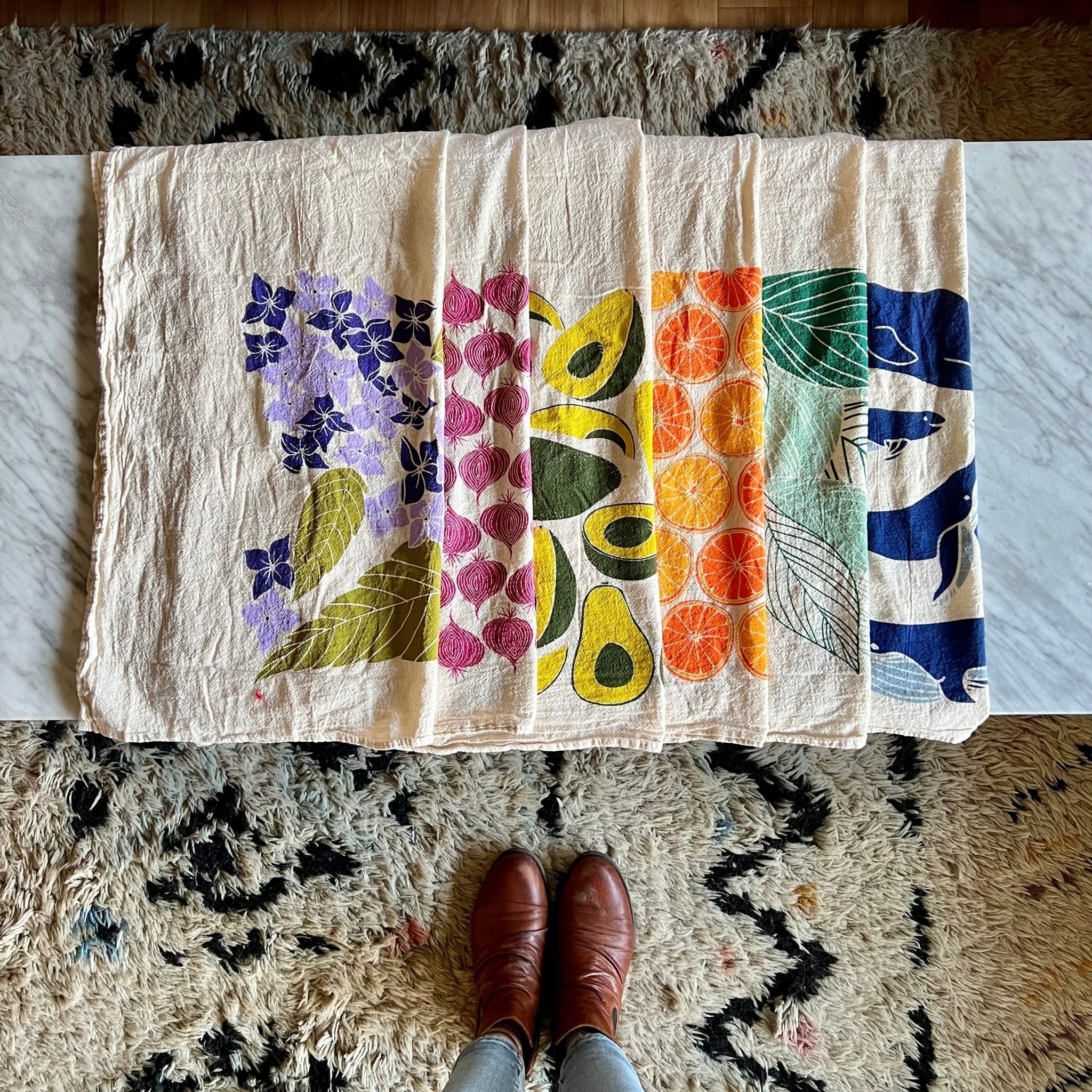 Whimsical Flour Sack Tea Towels, Maine Tea Towels
