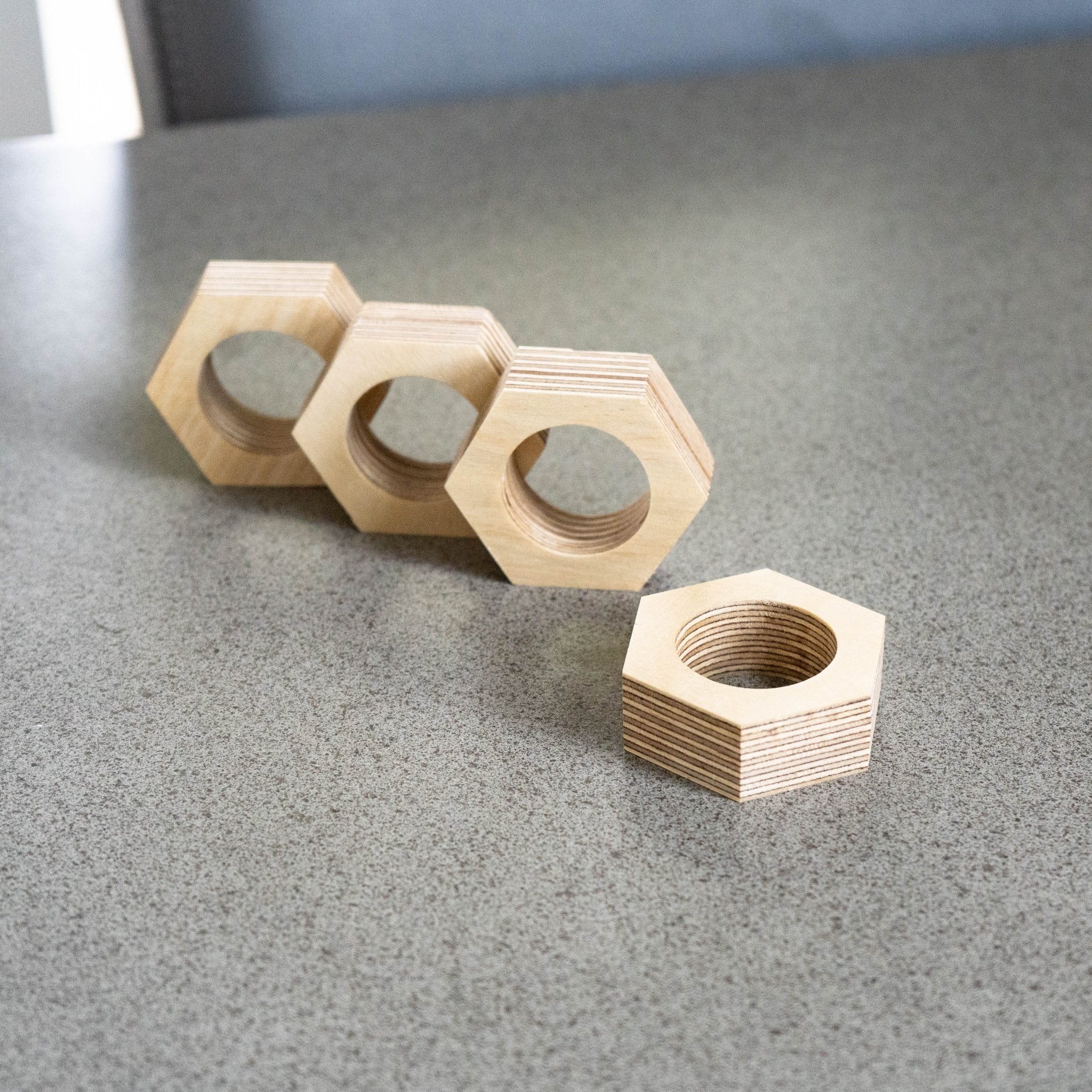 Wooden Napkin Rings - Wooden Hexagon | Marley's Monsters Set of 4