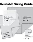 Marley's Monsters UNpaper® Towels size chart showing the difference in sizes between products