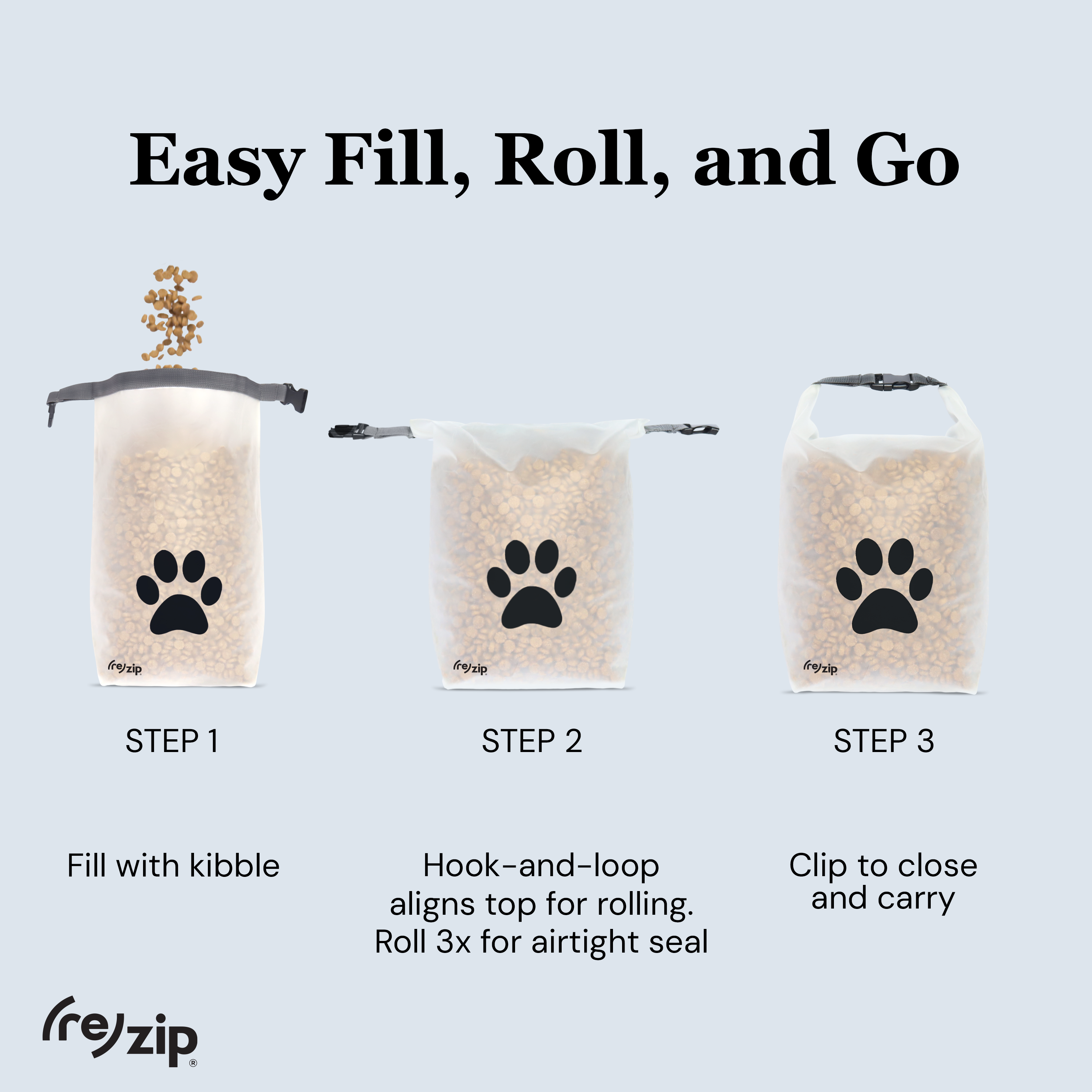 Reusable Roll Top Pet Food Storage Bag: Medium