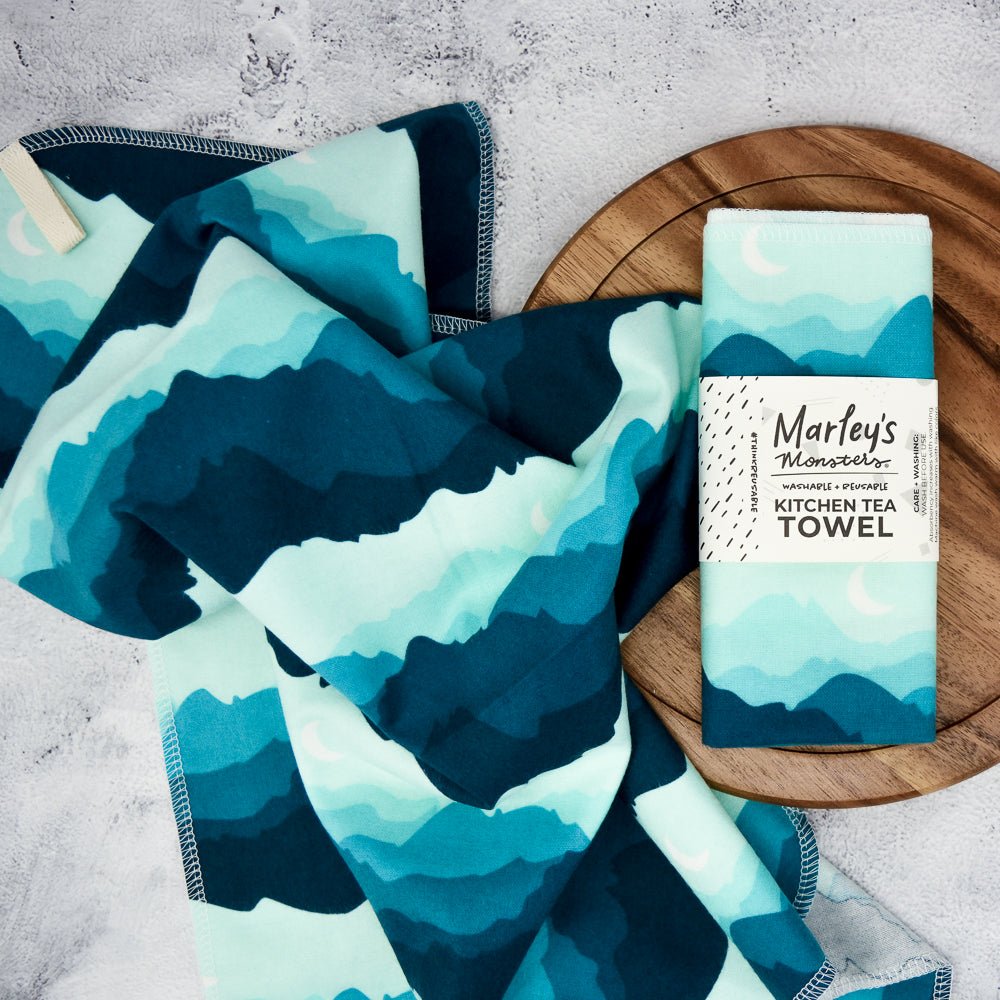 Kitchen Tea Towel: Cobalt Cascades - Marley&#39;s Monsters