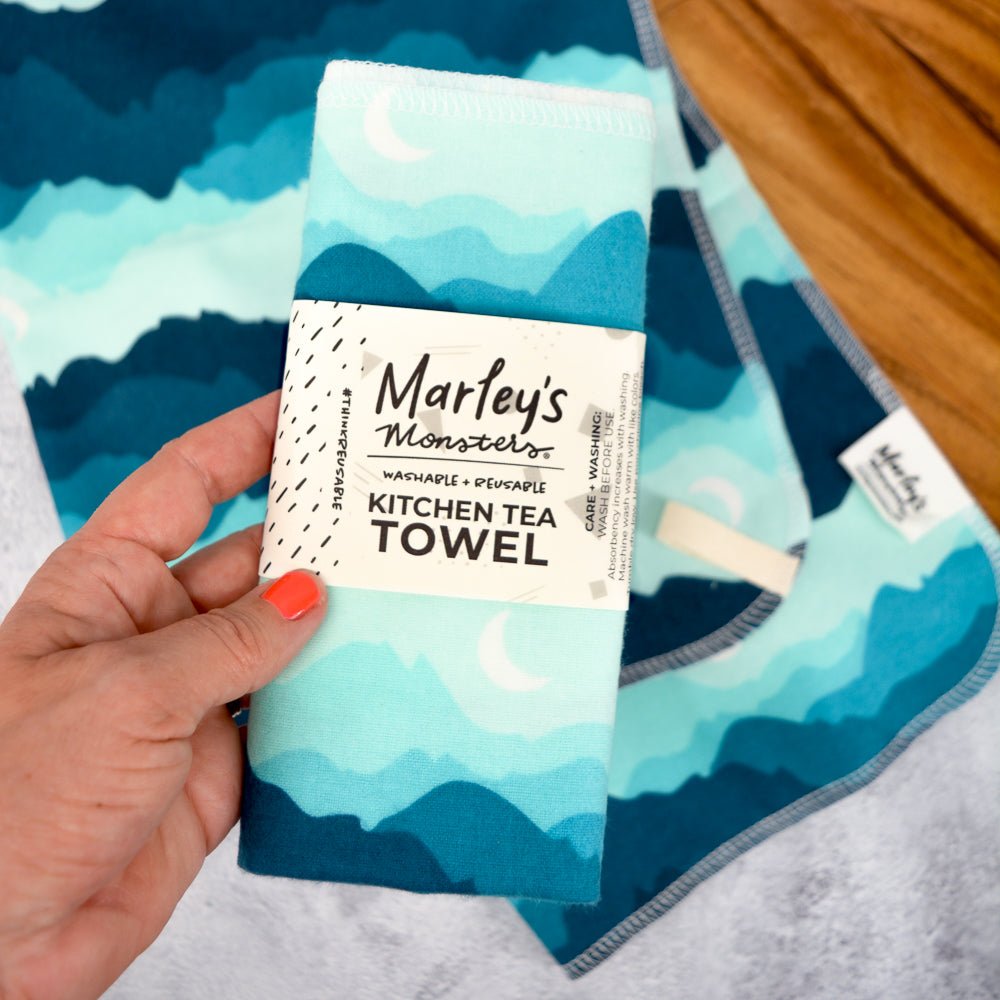 Kitchen Tea Towel: Cobalt Cascades - Marley&#39;s Monsters