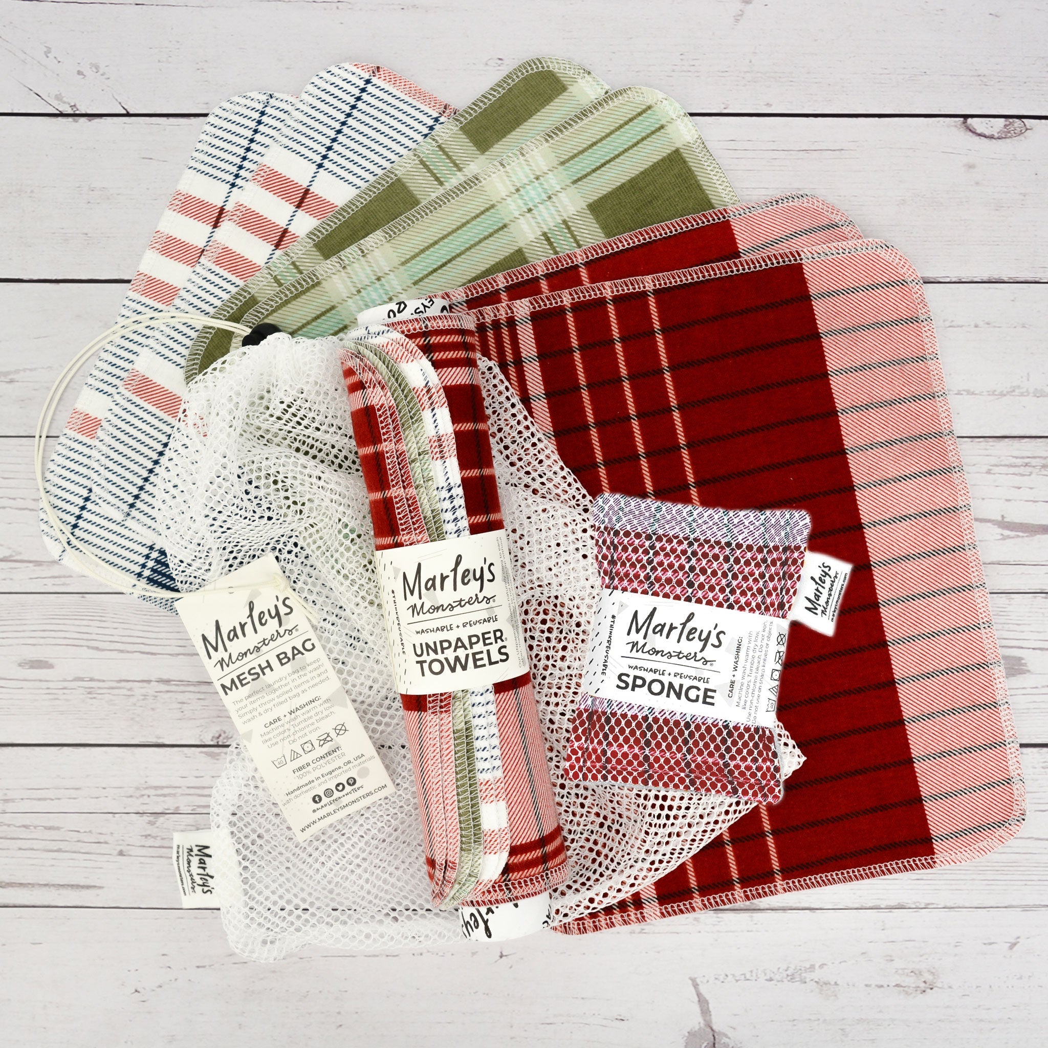 Holiday Sustainable Kitchen Bundle: Holiday Plaids - Marley&#39;s Monsters