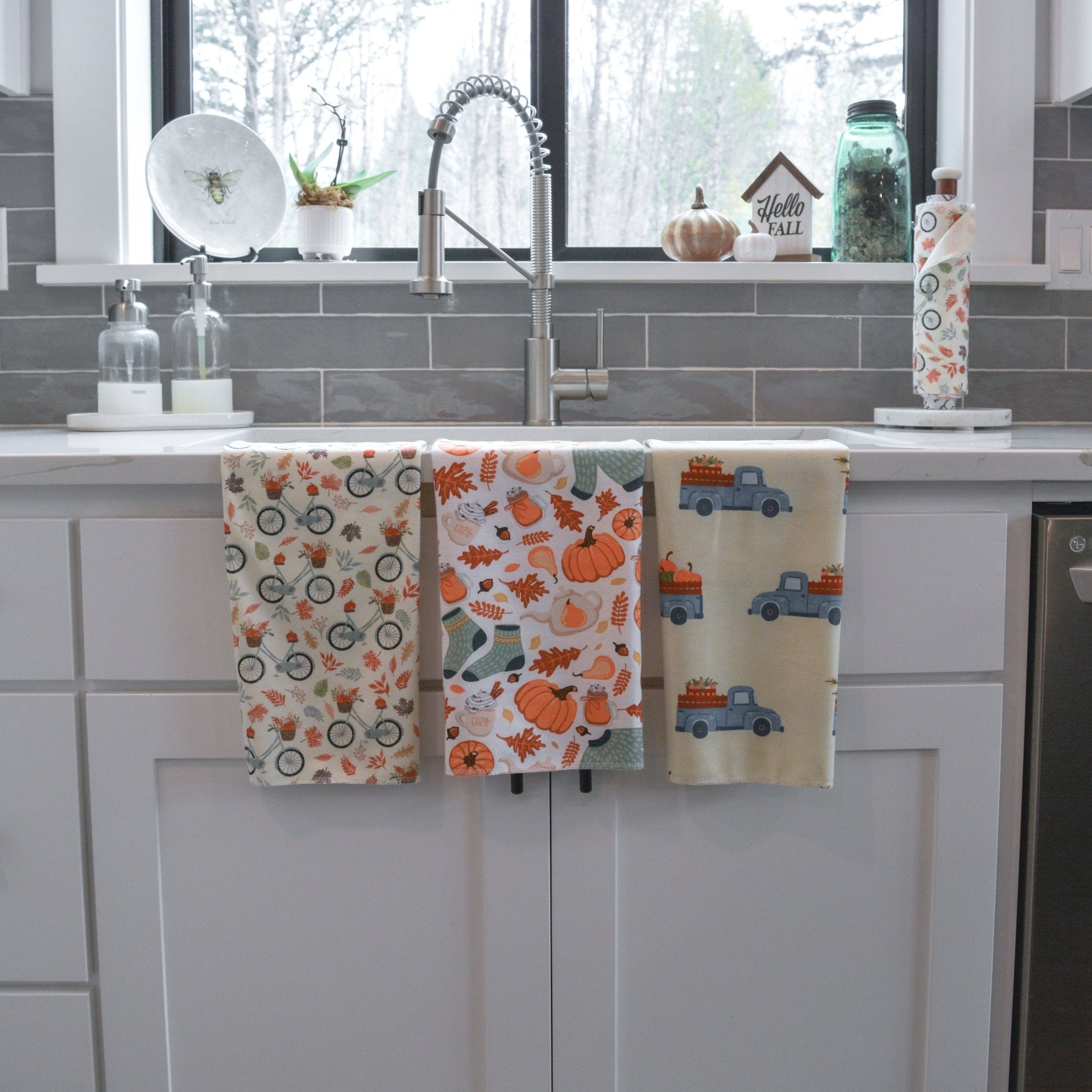 Kitchen Tea Towel: Pumpkin Patch Prints | Marley's Monsters Fall Trucks