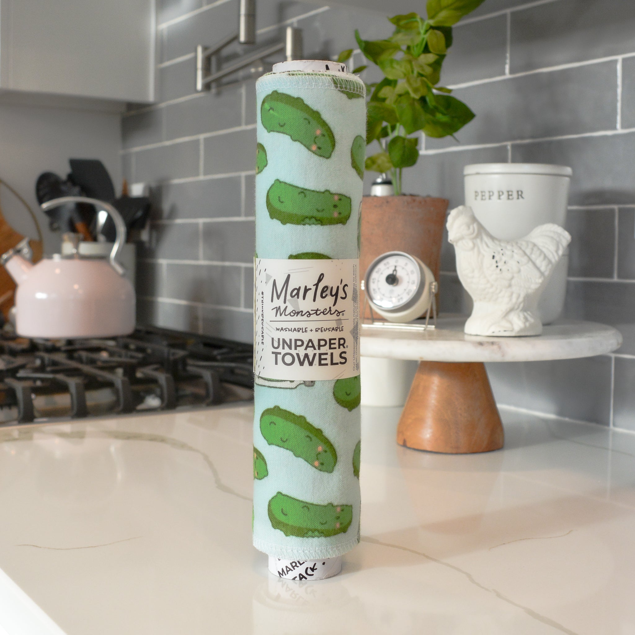 UNpaper® Towels: Holiday Pickles (6 count roll) + Glass Pickle Ornament - Marley&#39;s Monsters