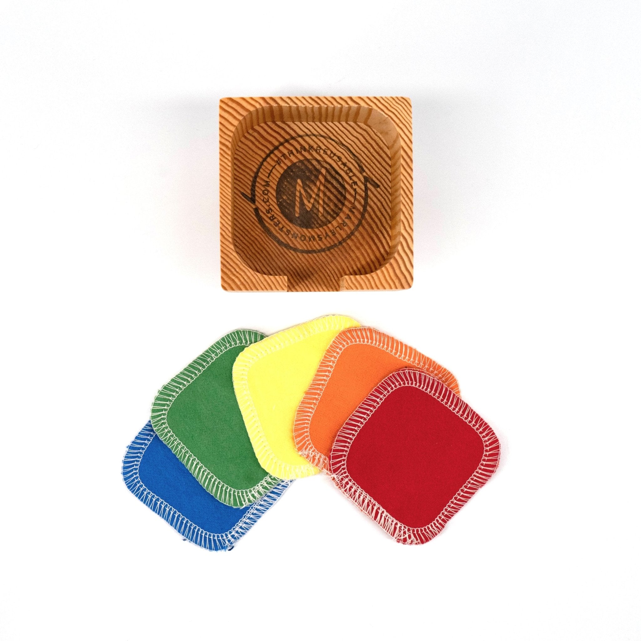 Wooden Facial Round Container with 20-Pack of Reusable Facial Rounds: Rainbow - Marley's Monsters